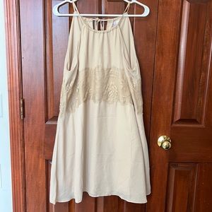 Alya Nude Collar Dress with Lace Trim